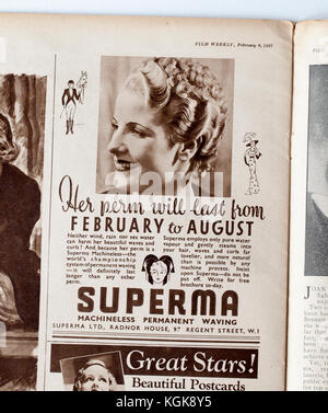 1930s AAdvert per prodotti per capelli in Film Weeky Magazine Foto Stock
