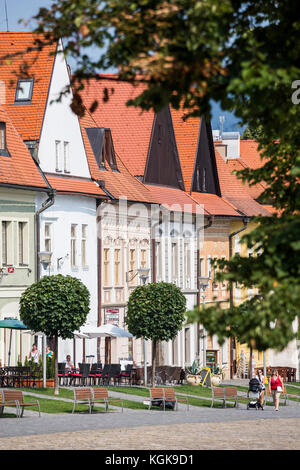 Bardejov, Slovacchia - 10 agosto 2015: vecchia piazza principale di edifici. prevalentemente rinascimentale, originariamente gotico. bardejov, Slovacchia Foto Stock