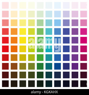 Spettro di colore grafico con centinaia di colori differenti in varie saturazione da chiaro a scuro - quadrato formato dimensioni immagine su sfondo bianco. Foto Stock