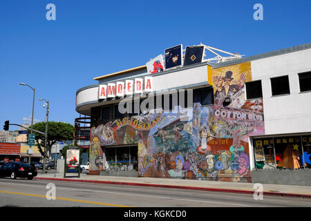 Il murale sulla parete del Amoeba Music record store i record di vendita su Sunset Boulevard de la Los Angeles, California USA KATHY DEWITT Foto Stock