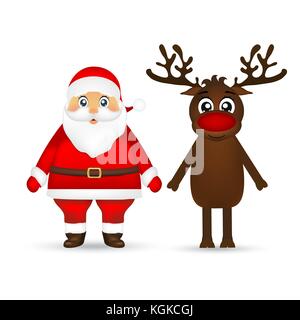 Babbo Natale e la renna su sfondo bianco Illustrazione Vettoriale