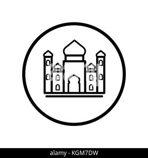 Icona islamica, la moschea icona nella linea Circle, simbolo iconico all'interno di un cerchio su sfondo bianco, per segno islamico concetto. vettore design iconico. Illustrazione Vettoriale