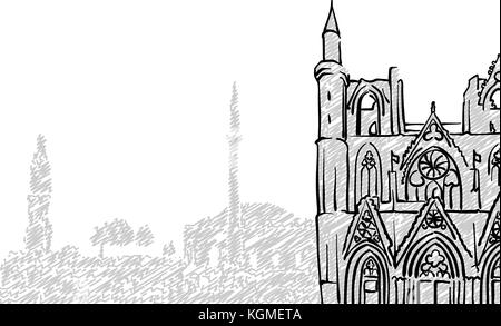Skopje, Macedonia famoso disegno di viaggio. Lineart disegno a mano. Biglietto di auguri design, illustrazione vettoriale Illustrazione Vettoriale
