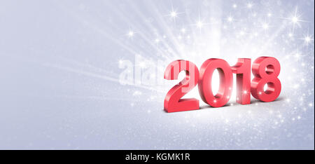 Nuova data dell'anno 2018, scritta in rosso, su un argento brillante background - 3d illustrazione Foto Stock