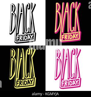 Venerdì nero handdrawn iscrizione lineare. moderna calligrafia volumetrico segno nel grande giorno di shopping. etichetta per il tuo web business retail Illustrazione Vettoriale
