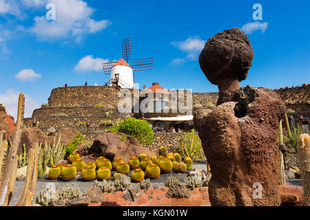 Jardin de Cactus. Cactus Garden progettato da Cesar Manrique, Risco de las Nieves gamma, Guatiza. Isola di Lanzarote. Isole Canarie Spagna. Europa Foto Stock