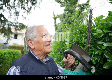 Senior uomo con tagliasiepi Foto Stock