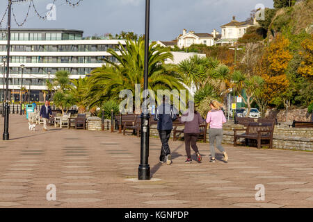 Torquay, Devon, Inghilterra, Regno Unito, 11 Novembre, 2017, UK Meteo: una fredda ma giornata di sole porta le persone a Torquay, Credito: James Hodgson/Alamy Live News. Foto Stock