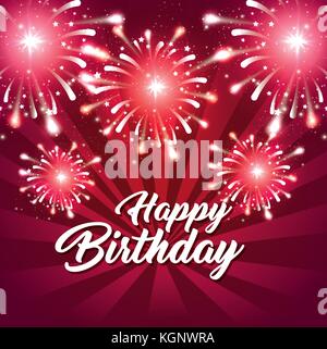 Buon compleanno bigliettino coloratissimi fuochi d'artificio illustrazione vettoriale graphic design Illustrazione Vettoriale