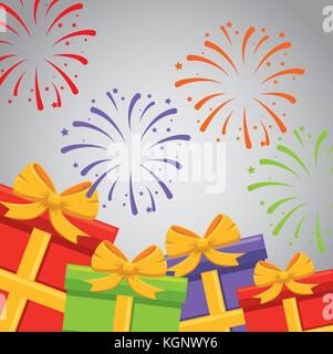 Buon compleanno bigliettino coloratissimi fuochi d'artificio illustrazione vettoriale graphic design Illustrazione Vettoriale