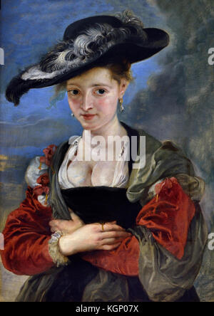 Ritratto di Susanna Lunden ('Le chapeau de paille") (significato il cappello di paglia) 1622-5 Peter Paul Rubens (1577-1640) pittore fiammingo tradizione Barocca .Anversa, Antwerpen, Belgio, ( Susanna Fourment, terza figlia di Daniel Fourment, un arazzo di Anversa e commerciante di seta. ) Foto Stock