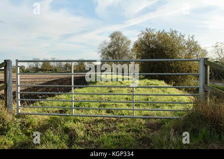 Chiusura in metallo galvanizzato fattoria nel percorso verde. Foto Stock