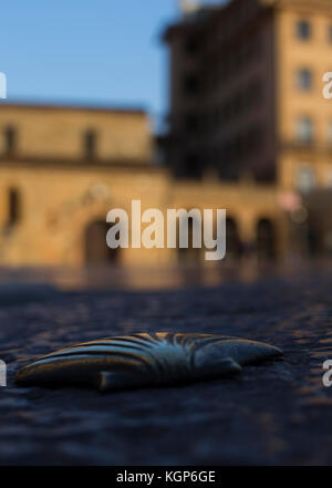 Una scaloppa di ottone guscio lungo il percorso del camino di Santiago de Compostela Foto Stock