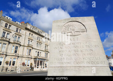 Anzac memorial, l'esplanade, Weymouth Dorset, England, Regno Unito Foto Stock