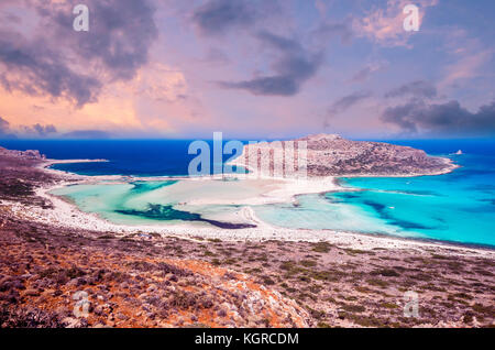 Balos beach, grecia isola. tramonto sulla laguna di Balos a Creta. Foto Stock