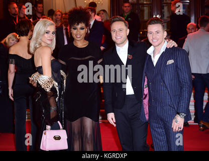 Da sinistra a destra, Pixie Lott, Jennifer Hudson, Olly Murs e Danny Jones partecipano al Gala ITV che si tiene al London Palladium. Data foto: Giovedì 9 novembre 2017. Guarda la storia di PA SHOWBIZ ITV. Il credito fotografico deve essere: Ian West/PA Wire. Foto Stock