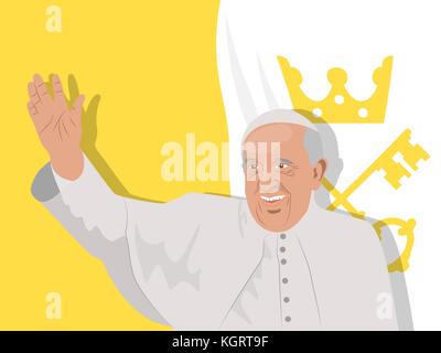 Novembre 10, 2017. llustrazione editoriale del papa Francesco in abito tradizionale su sfondo bianco. Illustrazione Vettoriale