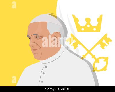 Novembre 10, 2017. llustrazione editoriale del papa Francesco in abito tradizionale su sfondo bianco. Illustrazione Vettoriale