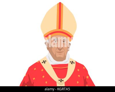 Novembre 10, 2017. llustrazione editoriale del papa Francesco in abito tradizionale su sfondo bianco. Illustrazione Vettoriale
