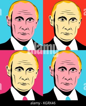 Novembre 10 2017 llustrazione editoriale del presidente della Federazione russa Vladimir Putin in Andy Warhol stile. Illustrazione Vettoriale