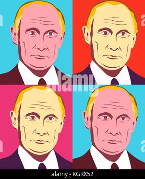 Novembre 10 2017 llustrazione editoriale del presidente della Federazione russa Vladimir Putin in Andy Warhol stile. Illustrazione Vettoriale