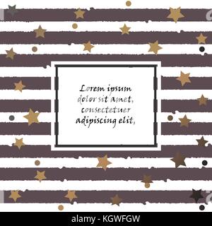 Modello di cute con stelle dorate, cuori e strisce. Ottimo per wall art design, carta regalo, confezionamento, tessuto, tessile, ecc. Illustrazione Vettoriale