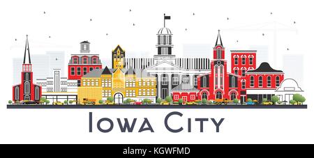 Iowa City skyline con edifici di colore isolato su sfondo bianco. illustrazione vettoriale. business viaggi e turismo illustrazione Illustrazione Vettoriale