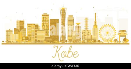 Kobe Giappone skyline della città golden silhouette. Illustrazione Vettoriale. Illustrazione Vettoriale