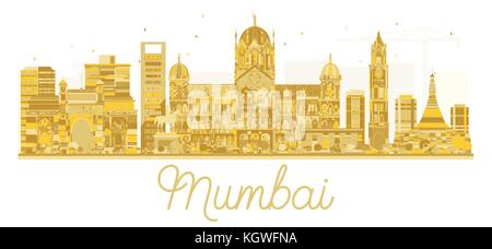 Mumbai India skyline della città golden silhouette. illustrazione vettoriale. business travel concept. Mumbai cityscape con punti di riferimento. Illustrazione Vettoriale