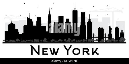 Stati Uniti New York skyline della città in bianco e nero la silhouette. Illustrazione Vettoriale. Piatto semplice concetto per il turismo presentazione, banner, cartellone o sito web. Illustrazione Vettoriale