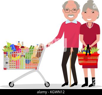 Vector cartoon anziani shopping supermarket Illustrazione Vettoriale