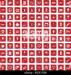 100 Elettricità set di icone grunge red Illustrazione Vettoriale