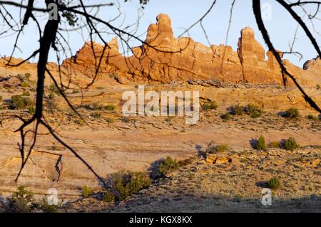 Scogliere rocciose nei pressi di Moab, Utah, Stati Uniti d'America. Foto Stock