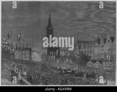 King of Prussia passando il Mercato Lungo, Danzica (Gdansk). La Polonia 1861. Il Illustrated London News Foto Stock