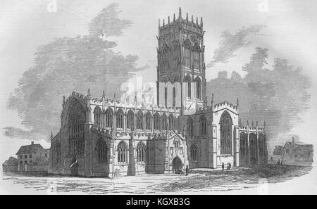 La Chiesa di San Giorgio, Doncaster, recentemente distrutto da un incendio. Yorkshire 1853. Il Illustrated London News Foto Stock