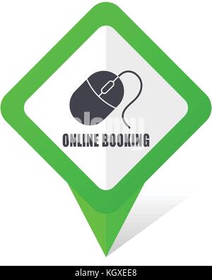 Prenotazione online quadrato verde puntatore web e telefono cellulare icona vettoriale in formato eps 10 su sfondo bianco con ombra Illustrazione Vettoriale