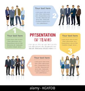Presentazione del team. design diagrammi del parlato per una infografica e del sito internet di testimonianze creative modello. Illustrazione Vettoriale