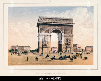 Vecchio vista del Arc de Triomphe de l'Etoile, Parigi. Da Martinet e Aubrun, publ. a Parigi, ca. 1855 Foto Stock