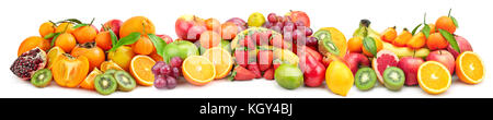Panoramico collage di frutta fresca per skinali isolati su sfondo bianco Foto Stock