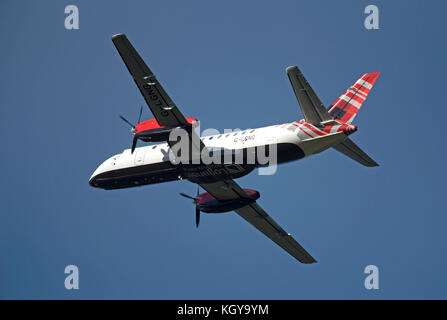 Loganair G-LGNN taxining prima di decollare da Inverness Dalcross Aeroporto. nelle Highlands Scozzesi. Foto Stock