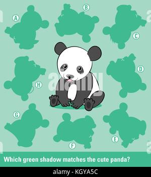 Funny ombra matching kids puzzle con Cartoon carino panda bear cub Illustrazione Vettoriale