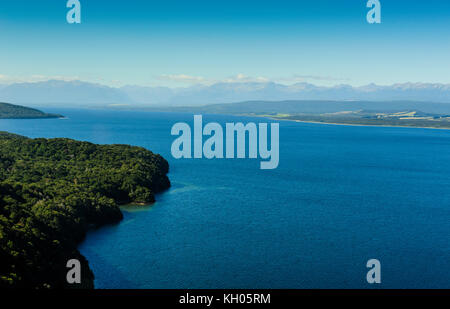 Antenna del Lago Te Anau, fjordlands, Isola del Sud, Nuova Zelanda Foto Stock