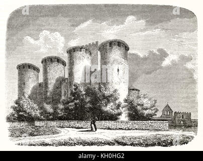 Vecchio vista del Chateau de Roquetaillade, Francia. Da autore non identificato, publ. su Magasin pittoresco, Parigi, 1847 Foto Stock