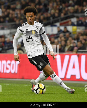 Leroy sane (Germania). GES/ Fussball/ Freundschaftsspiel: Inghilterra - Germania, 10.11.2017 Calcio: Partita amichevole: Inghilterra vs Germania, Londra, 10 novembre 2017 |utilizzo in tutto il mondo Foto Stock