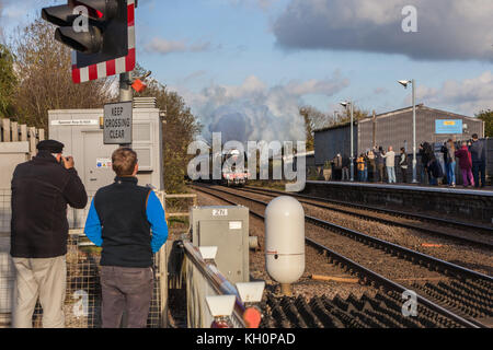 Spooner stazione di Riga, UK. Xi Nov, 2017. Il Flying Scotsman sul percorso da Norwich a Ely passando attraverso Spooner fila di attraversamento della stazione Credito: Kevin snelling/Alamy Live News Foto Stock