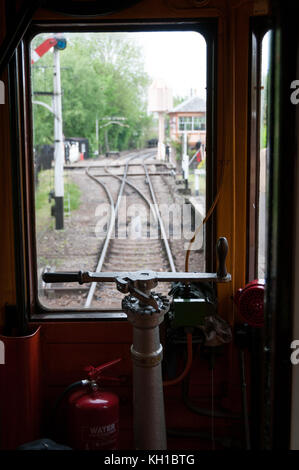 All'interno di una locomotiva d'epoca, Didcot Railway Centre, Regno Unito Foto Stock