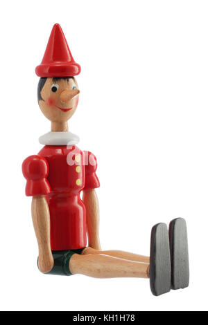 Pinocchio Toy statua isolata su sfondo bianco Foto Stock