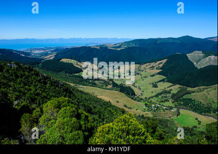 Vista sulla valle lussureggiante di kahurangi national park, Isola del Sud, Nuova Zelanda Foto Stock