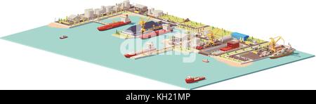 Vettore low poli del porto commerciale Illustrazione Vettoriale