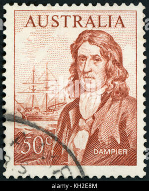 AUSTRALIA - circa 1966: utilizzate un francobollo da Australia, raffigurante una illustrazione di Explorer William Dampier, circa 1966. Foto Stock